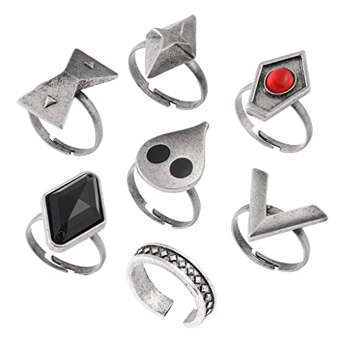 JUNNASALIKER 7 Pieces/Set Verstellbare Anime Ringe Requisiten Cosplay Band Schmuckschmuck Geschenk Zweidimensionale Fans Cosplay Supply von JUNNASALIKER