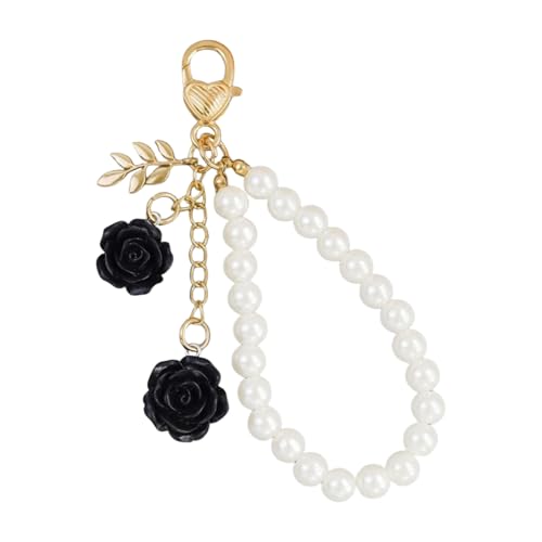JUNNASALIKER Elegante Roseperlen Schlüsselbundharzblumen Und Legierungsschloss Keyring Perlen Key Chain Accessoires Für Modische Frauen von JUNNASALIKER