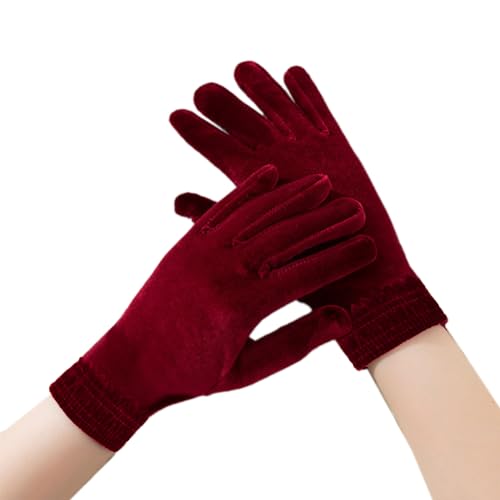 JUNNASALIKER Kurze Opern Samthandschuhe Für Damen Manschettenlänge Schulterlang Weich Dehnbar Für Abendkleid Hochzeitskleid Kostüm Burgunderroter Stil von JUNNASALIKER