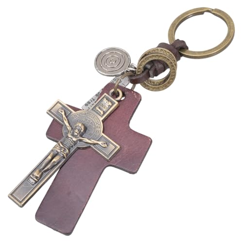 JUNNASALIKER Mode Punkstile PU Leder Schlüsselhalter Religiöser Kruzifix Anhänger Key Rings Accessoire Einzigartige Geschenk Für Frauen Männer von JUNNASALIKER