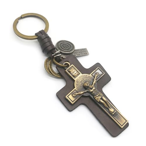 JUNNASALIKER Mode Punkstile PU Leder Schlüsselhalter Religiöser Kruzifix Anhänger Key Rings Accessoire Einzigartige Geschenk Für Frauen Männer von JUNNASALIKER