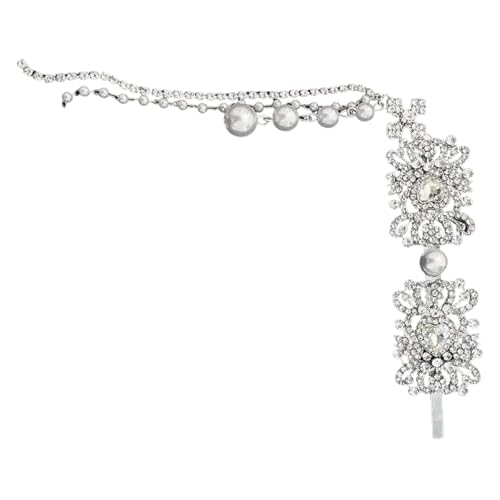 JUNNASALIKER Mode Silberne Haarclip Ethnische Haarnadel Mit Strasssteinen Und Perlen Verzierungen Braut Hochzeitshaarzubehör von JUNNASALIKER