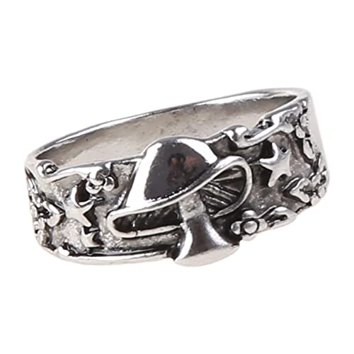 JUNNASALIKER Retro Pilzmuster Muster Ringe Schmuckdekoration Fünf Punkte Star Stylish Fashion Geschenke Größe 7-12 Für Frauen Teenager Freund von JUNNASALIKER