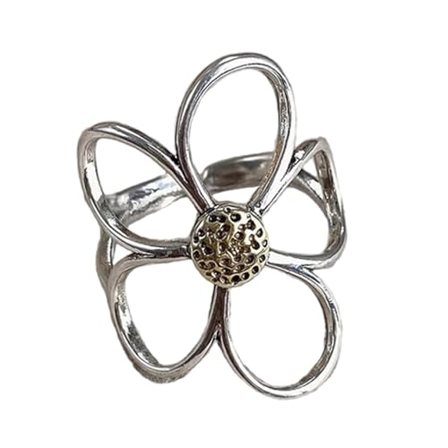 JUNNASALIKER Übertriebene Blühen Verstellbare Ringe Öffnen Von Ringen Hohlen Blütenfinger Ringen Metalltextur Für Jeden Anlass Geeignet von JUNNASALIKER