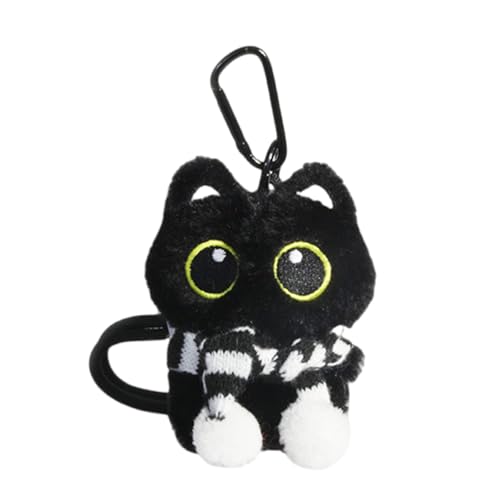 JUNNASALIKER Weiche Plüschkatz Schlüsselringe Anspruchsvoller Schwarzer Katze Plüschschlüsselkette Mit Weicher Berührung Für Taschenschlüsselbaus Rucksäcke von JUNNASALIKER