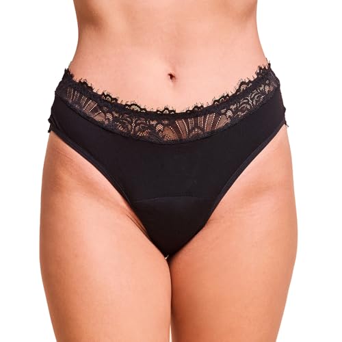 JUNO & me - Cheeky Lace Slip - Medium: komfortable Periodenunterschwäsche bei Leichter Blutung - 8 Stunden Auslaufschutz & saugstark wie 2 Tampons - aus natürlichen Bambusfasern - Periodenslip Damen von JUNO & me