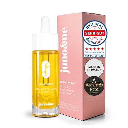juno & me – Intimate Feel Good & Beauty Oil: After Shave Öl für Intimzone nach Rasur - mit 12 hochwertigen Ölen & Aloe Vera - bei Trockenheitsgefühl im Intimbereich - vegane Intimpflege Damen - 30ml von JUNO & me