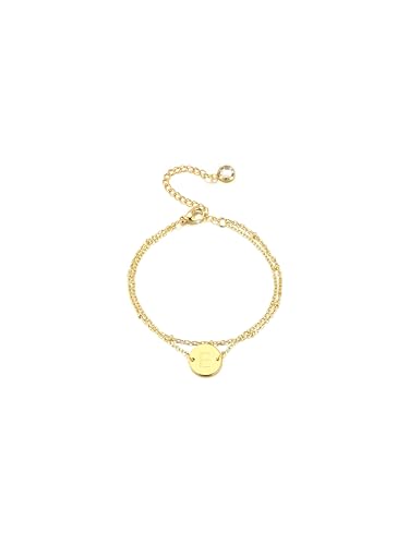 JUNVirtuous Initialen-Armband für Damen, 18 Karat vergoldeter Edelstahl, geschichtete Münz-Buchstaben-Armband, Perlenkette, personalisierter Name, Large, Bronze, Bernstein JUNVirtuous Initialen-Armband für Damen, 18 Karat vergoldeter Edelstahl, geschichtete Münz-Buchstaben-Armband, Perlenkette, personalisierter Name, Large, Bronze, Bernstein von JUNVirtuous