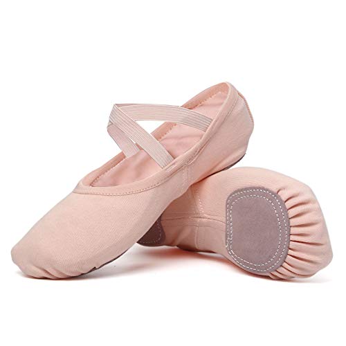 JUODVMP Ballettschuhe Elastische Segeltuchtanzschuhe Pink Geteilte Wildledersohle für Kinder und Erwachsene Modell TJBL,29 EU von JUODVMP