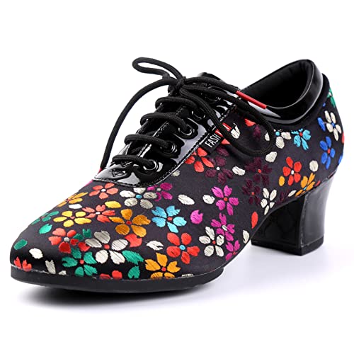 JUODVMP Blume Tanzschuhe Latein Jazz Damen Lehre Leistung Standard Ballroom Dance Schuhe Praxis Schuhe,41 EU von JUODVMP