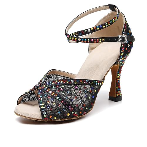JUODVMP Bunte Strass Latein Tanzschuhe für Frauen Spitze Salsa Tango Samba Leistung Modell 9005, 39EU von JUODVMP