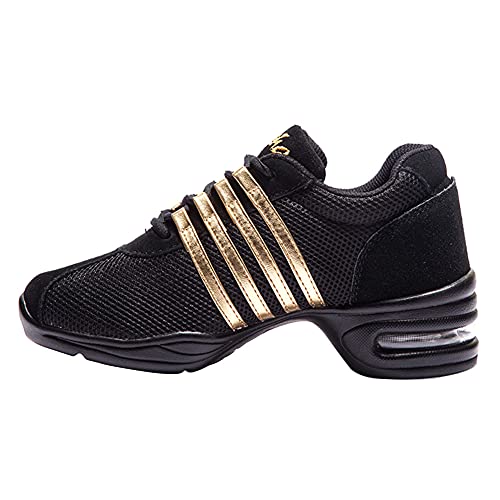 JUODVMP Damen Tanz-Turnschuhe Gold Schnürung Atmungsaktives Luftkissen Leichte Moderne Jazz Ballsaal Athletic Gehender Tanz Schuhe Modell T01, 38 EU von JUODVMP