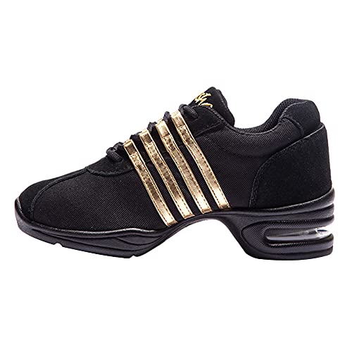 JUODVMP Damen Tanz-Turnschuhe Gold Schnürung Atmungsaktives Luftkissen Leichte Moderne Jazz Ballsaal Athletic Gehender Tanz Schuhe Modell T01, 40 EU von JUODVMP