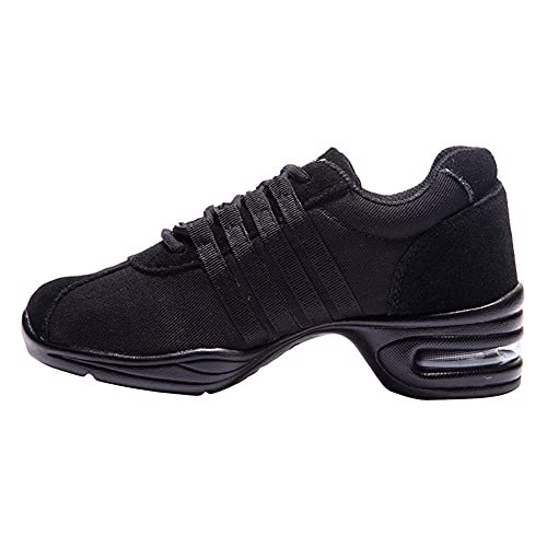 JUODVMP Damen Tanz-Turnschuhe Schwarz Schnürung Atmungsaktives Luftkissen Leichte Moderne Jazz Ballsaal Athletic Gehender Tanz Schuhe Modell T01, 42 EU von JUODVMP