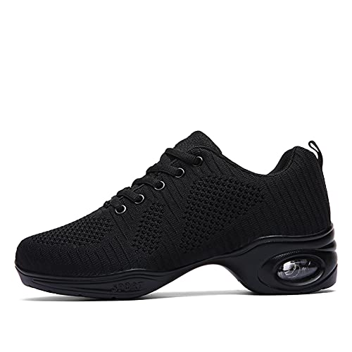 JUODVMP Damen Dance Sneakers Schwarz Schnürschuhe Atmungsaktiv Leichte Moderne Jazz Ballsaal Athletic Gehender Tanz Schuhe Modell 1902,40 EU von JUODVMP