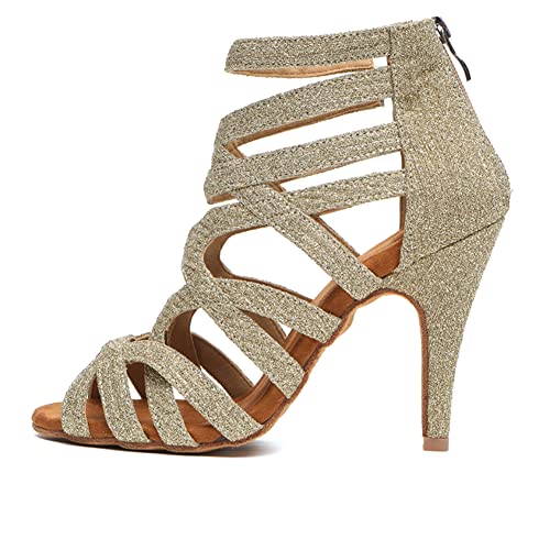 JUODVMP Damen Glitter Latein Tanzschuhe Stiefeletten Ballsaal Salsa Tango Tanz Praxis Leistung8.5cm Hoher Absatz YCL521, 39EU von JUODVMP