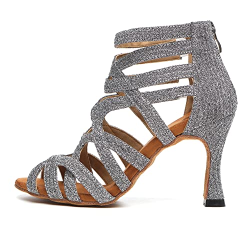 JUODVMP Damen Glitter Latein Tanzschuhe Stiefeletten Ballsaal Salsa Tango Tanz Praxis Leistung9cm Hoher Absatz YCL521, 38EU von JUODVMP