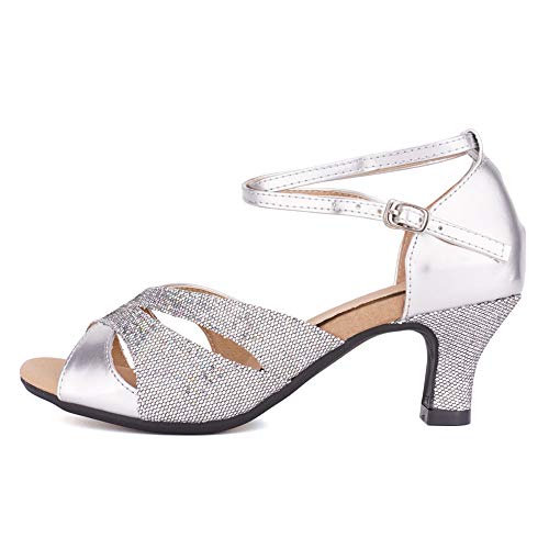 JUODVMP Damen Glitzer Latein Tanzschuhe Geschlossene Zehe Pailletten Ballsaal Tanzschuhe Salsa Hochzeit Party, Silber -5,5 cm,42 EU von JUODVMP