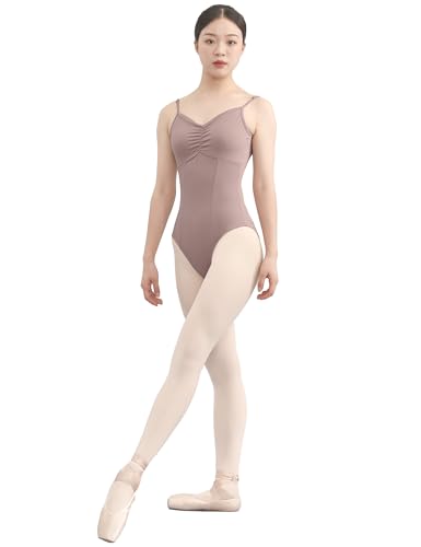 JUODVMP Damen Klassisch Kamisol-Träger Ballettanzug Tanztrikot Gymnastik Tanzbekleidung Trikot Leotard mit tiefem Rückenausschnitt, 8D-C20-leichter kaffee,XL von JUODVMP