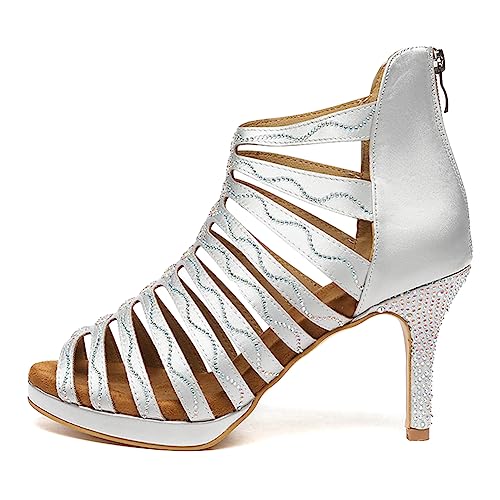 JUODVMP Damen Latein Salsa Tanzschuhe Strass Plattform Glitzer Tanzschuhe Braut Hochzeit 10cm Hoher Absatz YCD34, 38EU von JUODVMP