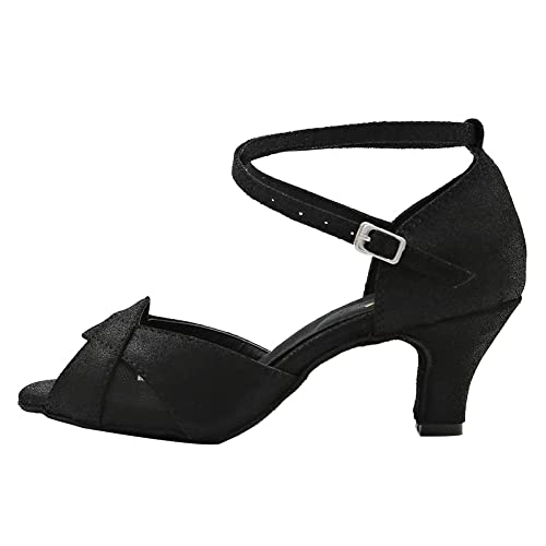 JUODVMP Damen Latein Tanzschuhe Offener Zeh Salsa Tanzschuhe Schwarz Hoher Absatz 6cm,43EU von JUODVMP