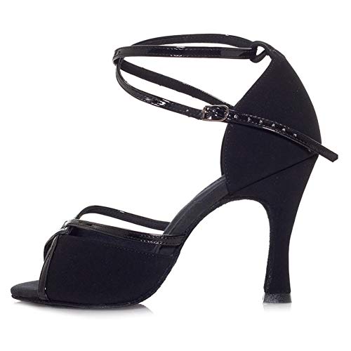 JUODVMP Damen Latein Tanzschuhe Offener Zeh Schwarz Salsa Tanzschuhe Schwarz Hoher Absatz 9cm,43EU von JUODVMP