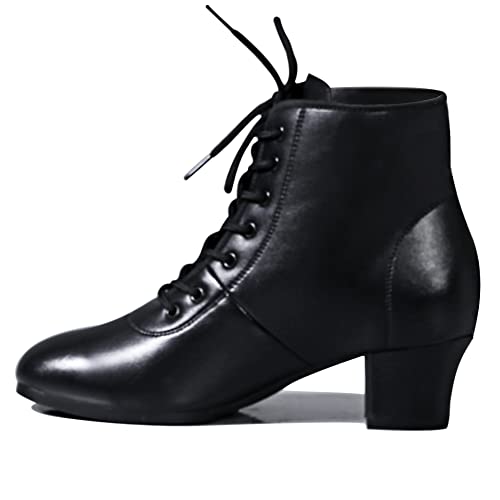 JUODVMP Damen Lateinischer Gesellschaftstanz Schuhe Übung mit Schnürung Lehrleistung Modern Salsa Tanzstiefel Hohe Spitze Gummi Volle Sohle Niedriger Absatz 3cm, 41 EU von JUODVMP