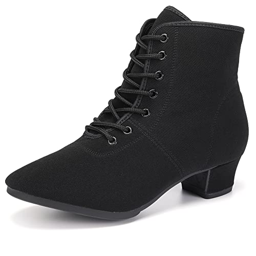 JUODVMP Damen Lateinischer Gesellschaftstanz Schuhe Übung mit Schnürung Lehrleistung Modern Salsa Tanzstiefel Hohe Spitze Gummi Volle Sohle Niedriger Absatz 3.5cm, 35 EU von JUODVMP