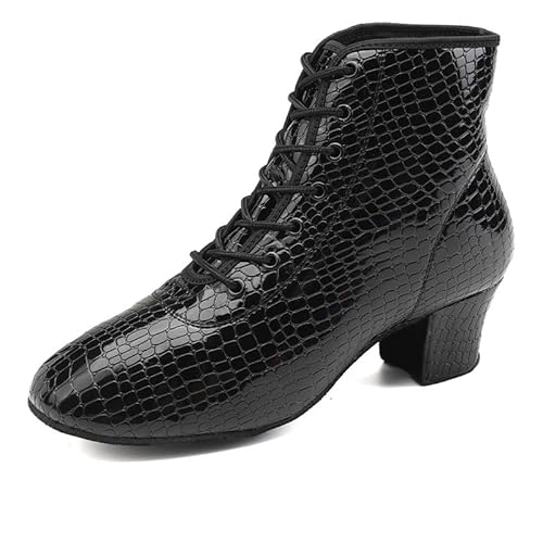 JUODVMP Damen Lateinischer Gesellschaftstanz Schuhe Übung mit Schnürung Lehrleistung Modern Salsa Tanzstiefel Hohe Spitze Wildleder Volle Sohle Niedriger Absatz 3,5cm, 38 EU von JUODVMP