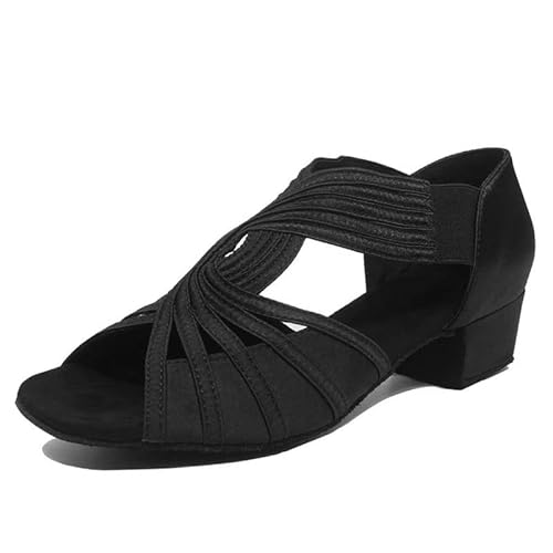 JUODVMP Damen Slipon Latein Tanzschuhe Schwarz Moderne Salsa Tango Ballsaal Bachata Performance Hochzeit 3cm Absätze,Modell D5,38EU von JUODVMP