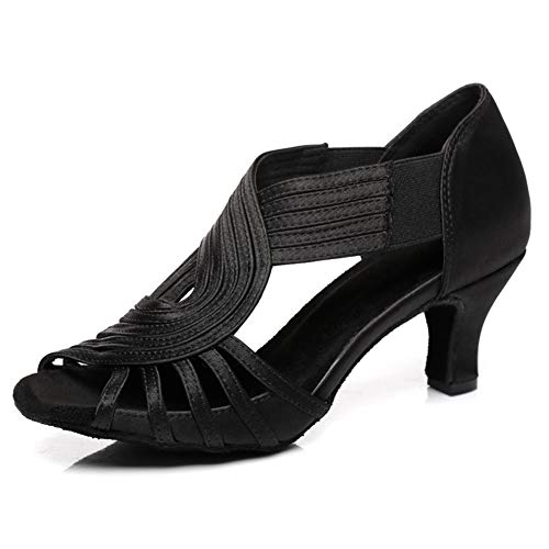 JUODVMP Damen Slipon Latein Tanzschuhe Schwarz Moderne Salsa Tango Ballsaal Bachata Performance Hochzeit 6cm Absätze,Modell D5,40.5EU von JUODVMP