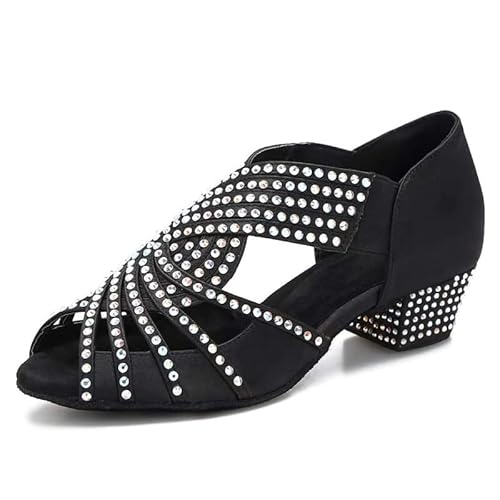 JUODVMP Damen Slipon Strass Latein Tanzschuhe Schwarz Moderne Salsa Tango Ballsaal Bachata Performance Hochzeit 3cm Absätze,Modell L396,38.5EU JUODVMP Damen Slipon Strass Latein Tanzschuhe Schwarz Moderne Salsa Tango Ballsaal Bachata Performance Hochzeit 3cm Absätze,Modell L396,38.5EU von JUODVMP