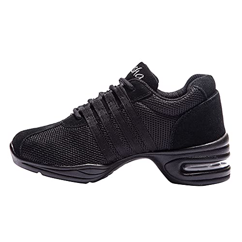 JUODVMP Damen Tanz-Turnschuhe Schwarz Schnürung Atmungsaktives Luftkissen Leichte Moderne Jazz Ballsaal Athletic Gehender Tanz Schuhe Modell T01, 43 EU von JUODVMP