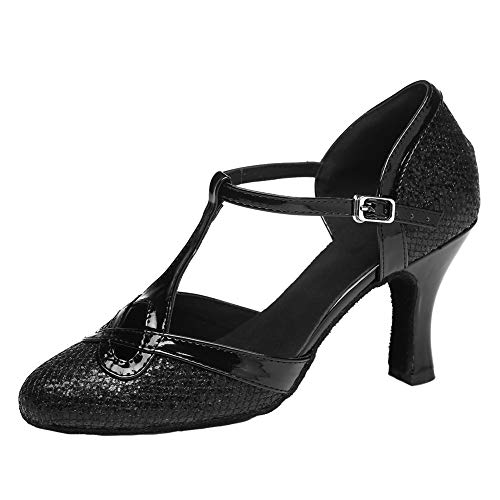 JUODVMP Frauen Latino Tanzschuhe Weiche Sohle Ballsaal Salsa Tango Tanzschuhe, Schwarz-8cm Absätze-37.5EU von JUODVMP