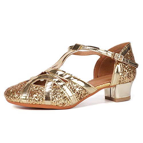 JUODVMP Geschlossene Zehe Latin Tanzschuhe Mädchen Glitter Ballsaal Tanzschuhe Salsa Schuhe 3,5 cm niedriger Absatz Modell WX-CT-TX53-3, 33 EU von JUODVMP