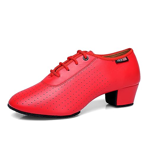 JUODVMP Herren Latin Jazz Tanzschuhe Rot Leder Modern Salsa Tango Ballsaal Übungsschuhe 3,5 cm Absatz Modell 2201,41 EU von JUODVMP