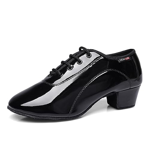 JUODVMP Herren Latin Jazz Tanzschuhe Schwarz Leder Modern Salsa Tango Ballsaal Übungsschuhe 3,5 cm Absatz Modell 2201,35 EU von JUODVMP