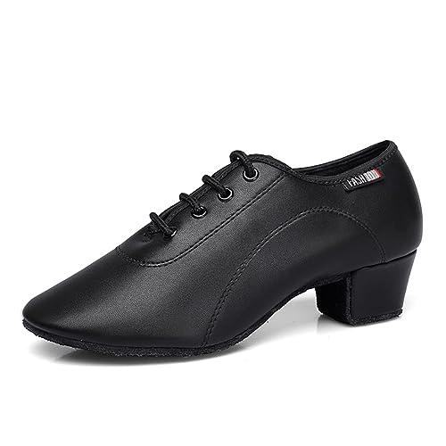 JUODVMP Herren Latin Jazz Tanzschuhe Schwarz Leder Modern Salsa Tango Ballsaal Übungsschuhe 3,5 cm Absatz Modell 2201,30 EU von JUODVMP