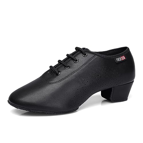JUODVMP Herren Latin Jazz Tanzschuhe Schwarz Leder Modern Salsa Tango Ballsaal Übungsschuhe 3,5 cm Absatz Modell 2201,36 EU von JUODVMP