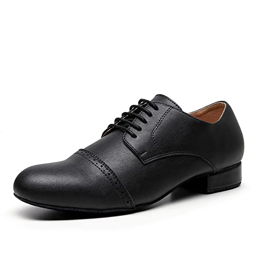 JUODVMP Herren Tanzschuhe Schwarz Modern Latin Jazz Salsa Tango Ballsaal Atmungsaktives 2.5cm Niedriger Absatz Übungsschuhe Modell 9010, 46 EU von JUODVMP