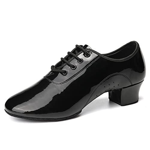 JUODVMP Herren-Tanzschuhe Schwarz Modern Latin Jazz Salsa Tango Ballsaal Atmungsaktives Leder 3.5cm Niedriger Absatz Übungsschuhe Modell 238, 35 EU von JUODVMP