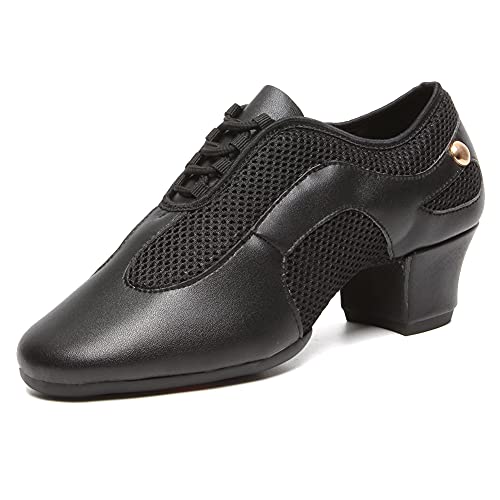 JUODVMP Herren-Tanzschuhe Schwarz Modern Latin Jazz Salsa Tango Ballsaal Atmungsaktives Leder 3.5cm Niedriger Absatz Übungsschuhe Modell 709, 38 EU von JUODVMP