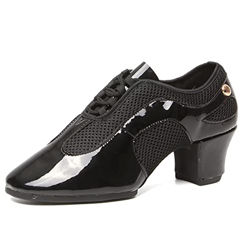 JUODVMP Herren-Tanzschuhe Schwarz Modern Latin Jazz Salsa Tango Ballsaal Atmungsaktives Leder 3.5cm Niedriger Absatz Übungsschuhe Modell 709, 41 EU von JUODVMP