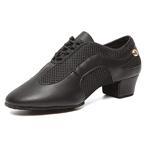 JUODVMP Herren-Tanzschuhe Schwarz Modern Latin Jazz Salsa Tango Ballsaal Atmungsaktives Leder 3.5cm Niedriger Absatz Übungsschuhe Modell 709, 41 EU von JUODVMP