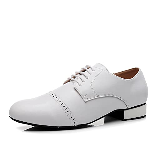 JUODVMP Herren Tanzschuhe Weiß Modern Latin Jazz Salsa Tango Ballsaal Atmungsaktives 2.5cm Niedriger Absatz Übungsschuhe Modell 9010, 45 EU von JUODVMP