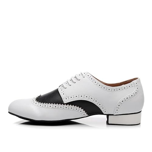 JUODVMP Herren Tanzschuhe Weiß Modern Latin Jazz Salsa Tango Ballsaal Atmungsaktives 2.5cm Niedriger Absatz Übungsschuhe Modell 9012, 47 EU von JUODVMP