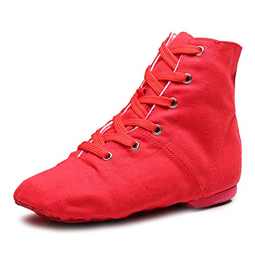 JUODVMP Jazzschuhe Damen Weiche Sohle zum Schnüren Rot Hohe Spitze Moderne Leinwand Ballett Tanz Sport Stiefeletten Modell TJGBJS,29EU von JUODVMP
