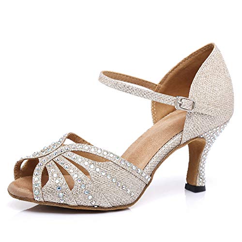 JUODVMP Latein Tanzschuhe Damen Beige Soft Damen Tanzschuhe Mädchen 7,5cm Absatz Modell YCL375,34EU von JUODVMP