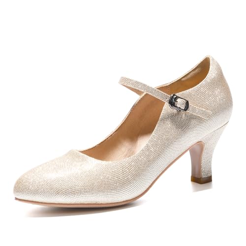 JUODVMP Latein Tanzschuhe Damen Gold Leder Charakter Schuhe Rumba Ballroom Tanzschuhe 6CM Absatz,38 EU von JUODVMP