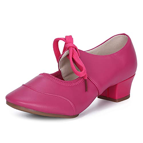 JUODVMP Lateinische Tanzschuhe für Damen Rosenrot Professionelle Ballsaal Salsa Praxis Performance Tanzschuhe 4cm Niedriger Absatz Modell YMJ215, 40 EU von JUODVMP
